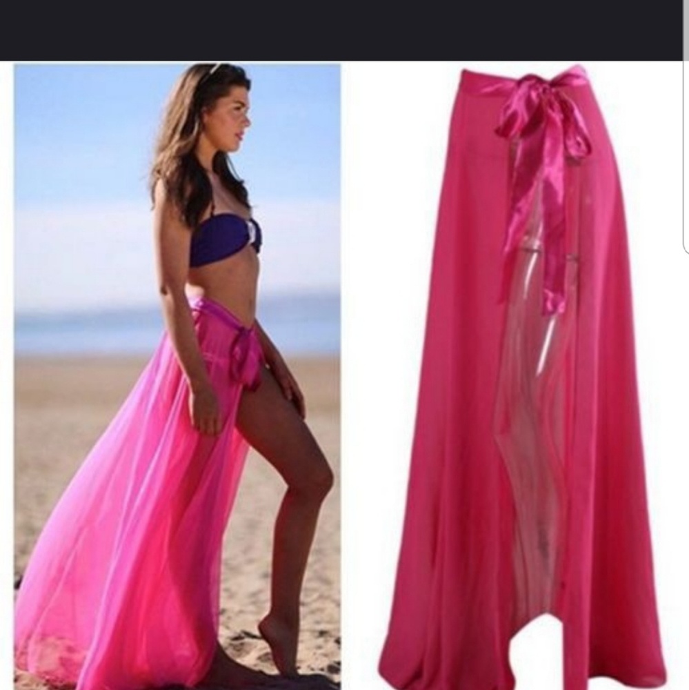 PINK/BLACK/ORANGE  BATHING SUIT COVER UP SKIRT - Picture 4 of 8
